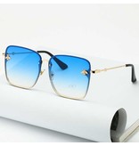 ZXWLYXGX Oversized Randloze Vierkante Zonnebril - Bij Embleem UV400 Bril voor Dames Donkerblauw