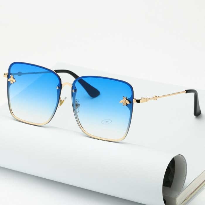 Gafas de sol cuadradas sin montura de gran tamaño - At Emblem UV400 Gafas para mujer Azul oscuro