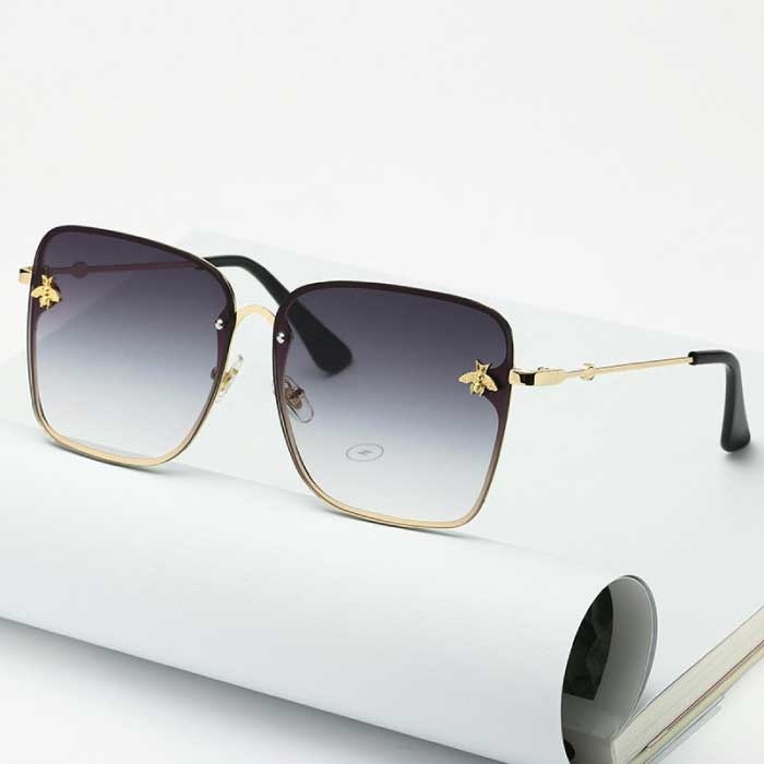 Oversized Randloze Vierkante Zonnebril - Bij Embleem UV400 Bril voor Dames Zwart-Wit