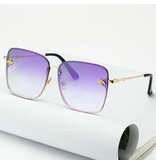 ZXWLYXGX Oversized Randloze Vierkante Zonnebril - Bij Embleem UV400 Bril voor Dames Paars
