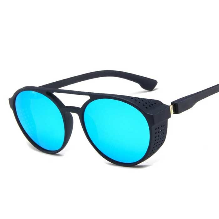 Klassische Punk Sonnenbrille für Herren - Designer Vintage Brille UV400 Eyewear Blau