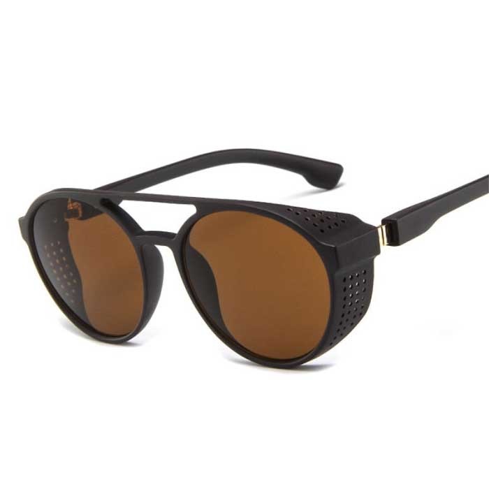 Klasyczne punkowe okulary przeciwsłoneczne dla mężczyzn - Designerskie okulary vintage UV400 Okulary Brązowe