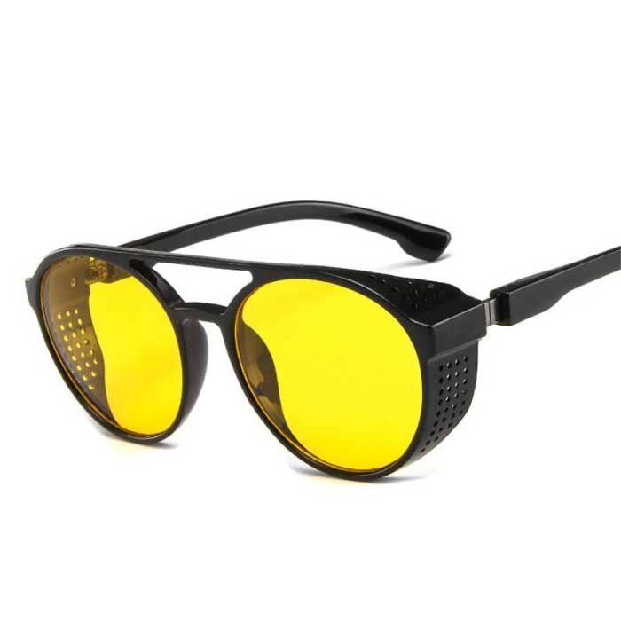 Klassische Punk Sonnenbrille für Herren - Designer Vintage Brille UV400 Eyewear Gelb