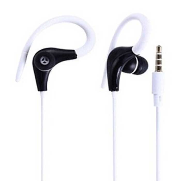 3.5mm AUX Oordopjes met Oorhaak - Oortjes Wired Earphones Oortelefoon Wit