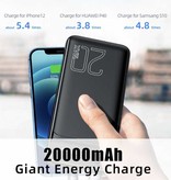 Essager Power Bank 20.000 mAh mit 3 Ladeanschlüssen - 20 W PD Externer Notfallakku LED-Anzeige Ladegerät Ladegerät Schwarz