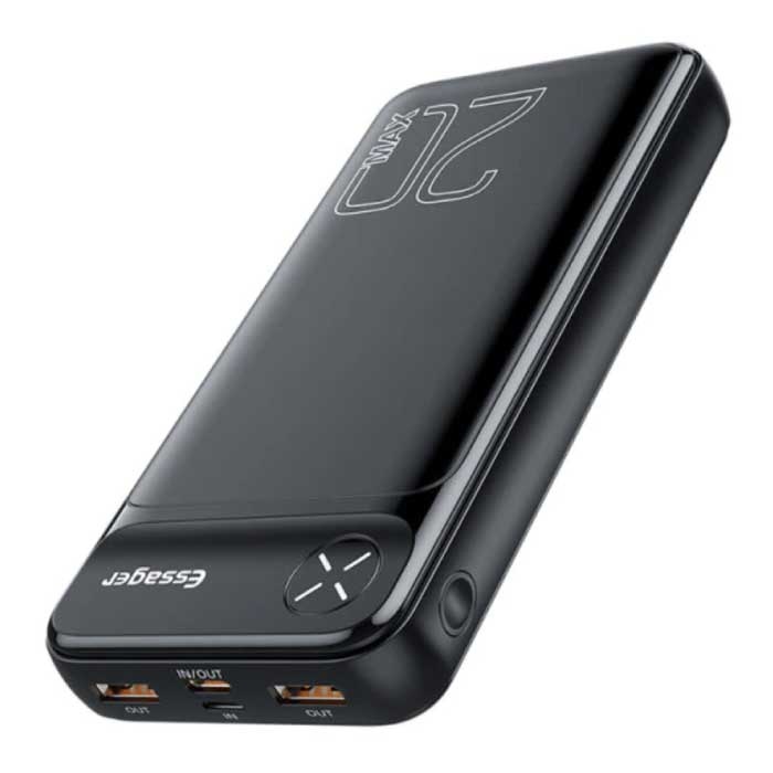 Power Bank 20.000mAh with 3 Charging Ports - 20W PD External Emergency Battery LED Display Battery Charger Charger Black