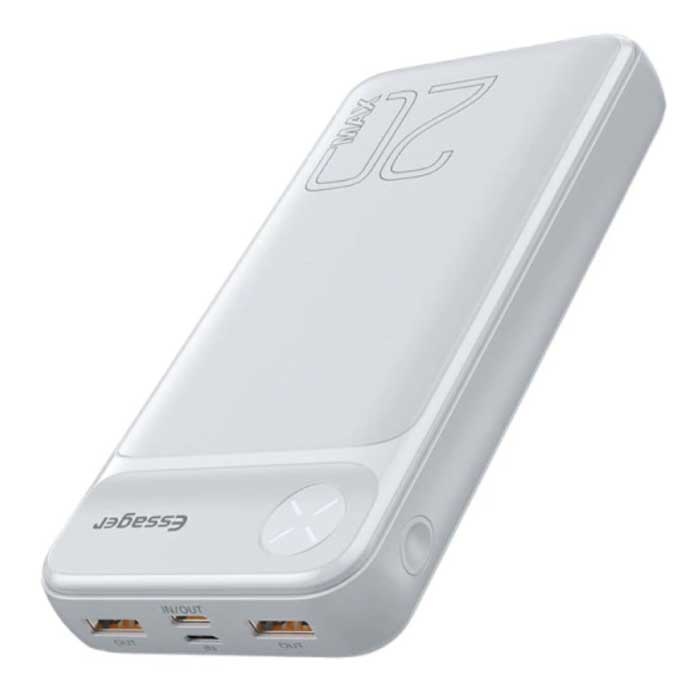 Power Bank 20,000mAh with 3 Charging Ports - 2.1A External Emergency Battery LED Display Battery Charger Charger White