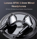 Lenovo XF06 Oordopjes met Microfoon - 3.5mm AUX Oortjes Wired Earphones Oortelefoon Zwart