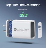 Maerknon Caricabatterie con spina a doppia porta - PD / Quick Charge 3.0 - 20 W Power Delivery USB Fast Charge - Caricabatterie da parete Caricabatterie da parete AC Adattatore per caricabatteria da casa Bianco