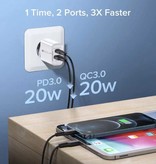 Maerknon Dual Port Stekkerlader - PD / Quick Charge 3.0 - 20W Power Delivery USB Fast Charge - Oplader Muur Wallcharger AC Thuislader Adapter Wit