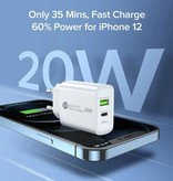 Maerknon Chargeur de prise double port - PD / Quick Charge 3.0 - 20W Power Delivery USB Fast Charge - Wallcharger Wallcharger AC Home Charger Adapter Blanc