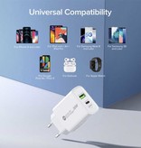 Maerknon Chargeur de prise double port - PD / Quick Charge 3.0 - 20W Power Delivery USB Fast Charge - Wallcharger Wallcharger AC Home Charger Adapter Blanc