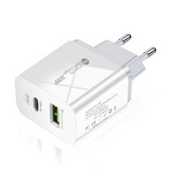 Maerknon Chargeur de prise double port - PD / Quick Charge 3.0 - 20W Power Delivery USB Fast Charge - Wallcharger Wallcharger AC Home Charger Adapter Blanc