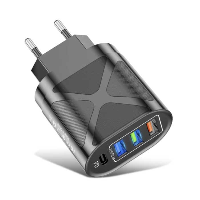 65W GaN Dual Port Stekkerlader - PD / Quick Charge 3.0 - Power Delivery USB Fast Charge - Oplader Muur Wallcharger AC Thuislader Adapter Zwart