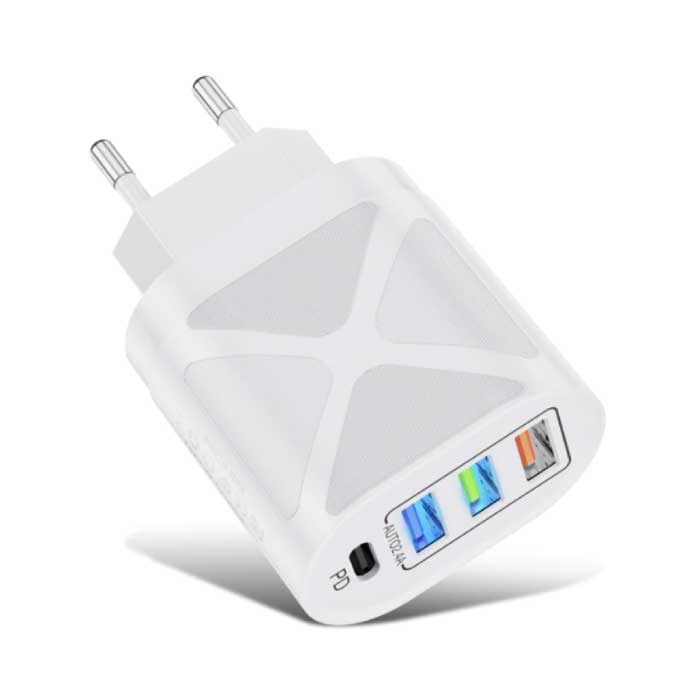 Cargador de enchufe de puerto dual GaN de 65 W - PD / Carga rápida 3.0 - Entrega de energía Carga rápida USB - Cargador de pared Cargador de pared Adaptador de cargador de CA para el hogar Blanco