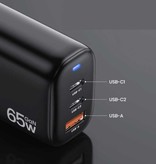 TOPK B314P 3-Port Plug Charger - PD / Quick Charge 3.0 - Power Delivery USB Fast Charge 65W GaN - Charger Wall Wallcharger AC Home Charger Adapter Black