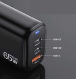 TOPK B314P 3-Port Stekkerlader - PD / Quick Charge 3.0 - Power Delivery USB Fast Charge 65W GaN - Oplader Muur Wallcharger AC Thuislader Adapter Zwart