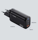 TOPK B314P 3-Port Plug Charger – PD / Quick Charge 3.0 – Power Delivery USB Fast Charge 65W GaN – Wandladegerät Wallcharger AC Home Charger Adapter Weiß
