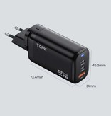TOPK B314P Caricabatterie a 3 porte - PD / Quick Charge 3.0 - Power Delivery USB Fast Charge 65W GaN - Caricabatterie da parete Wallcharger AC Adattatore per caricabatteria da casa Bianco