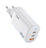 TOPK B314P Cargador de enchufe de 3 puertos - PD / Quick Charge 3.0 - Power Delivery USB Fast Charge 65W GaN - Wall Charger Wallcharger AC Home Charger Adapter White