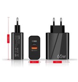 Anmuguin Ładowarka z wtyczką GaN 65W - Podwójny port PD / Quick Charge 3.0 - Power Delivery Szybkie ładowanie USB - Ładowarka ścienna Ładowarka sieciowa AC Adapter ładowarki czarny