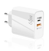 Anmuguin 65W GaN Plug Charger - Dual Port PD / Quick Charge 3.0 - Power Delivery USB Fast Charge - Wall Charger Wallcharger AC Home Charger Adapter White