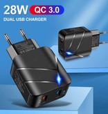 IRONGEER 28W Stekkerlader - Dual Port Quick Charge 3.0 / 2.1A - USB Fast Charge Oplader Muur Wallcharger AC Thuislader Adapter Zwart