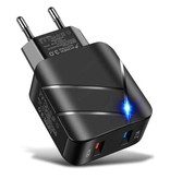 IRONGEER 28W Stekkerlader - Dual Port Quick Charge 3.0 / 2.1A - USB Fast Charge Oplader Muur Wallcharger AC Thuislader Adapter Zwart