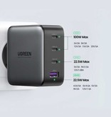 UGREEN 100W Plug Charger - Quad Port PD / Quick Charge 3.0 - GaN Power Delivery USB Fast Charge - Wall Charger Wallcharger AC Home Charger Adapter Black