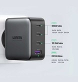 UGREEN 100W Stekkerlader - Quad Port PD / Quick Charge 3.0 - GaN Power Delivery USB Fast Charge - Oplader Muur Wallcharger AC Thuislader Adapter Zwart