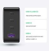 UGREEN Cargador de enchufe de 100 W - Puerto cuádruple PD / Carga rápida 3.0 - Entrega de energía GaN Carga rápida USB - Cargador de pared Cargador de pared Adaptador de cargador de CA para el hogar Negro