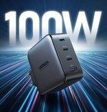 UGREEN Caricabatterie con spina da 100 W e cavo di ricarica - Quad Port PD / Quick Charge 3.0 - GaN Power Delivery USB Fast Charge - Caricabatterie da parete Caricabatterie da parete AC Adattatore per caricabatteria da casa Nero