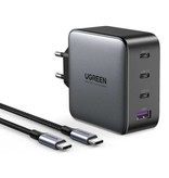 UGREEN 100W Plug Charger and Charging Cable - Quad Port PD / Quick Charge 3.0 - GaN Power Delivery USB Fast Charge - Wall Charger Wallcharger AC Home Charger Adapter Black