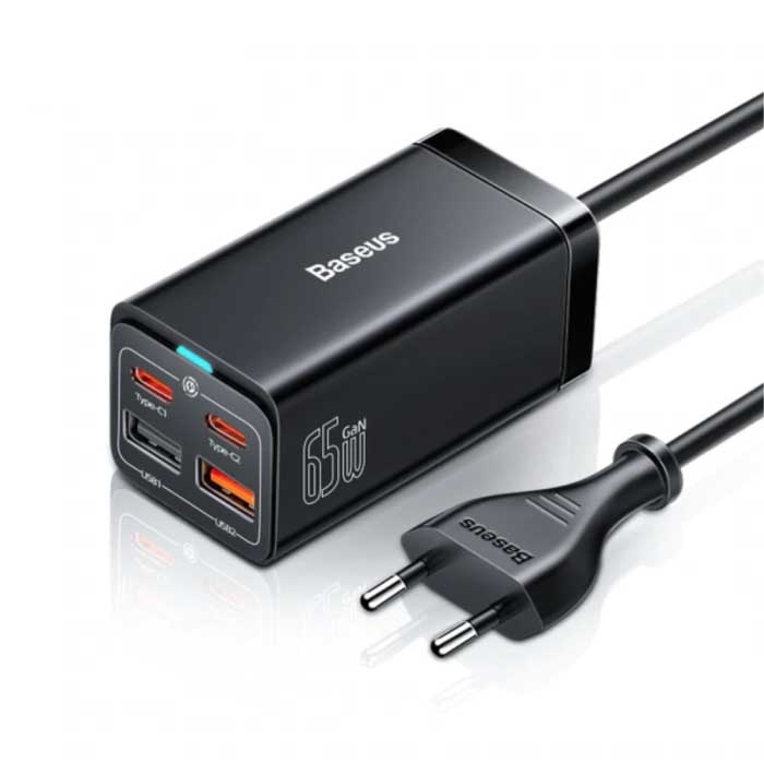 65W Ladeblock - Quad 4-Port GaN USB Schnellladung - Ladegerät Wand Wandladegerät AC Heimladegerät Stecker Ladeadapter Schwarz