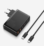 Baseus 100W Plug Charger - Quad Port PD / Quick Charge 3.0 - GaN Power Delivery USB Fast Charge - Wall Charger Wallcharger AC Home Charger Adapter Black