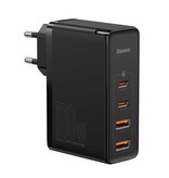 Baseus 100W Plug Charger - Quad Port PD / Quick Charge 3.0 - GaN Power Delivery USB Fast Charge - Wall Charger Wallcharger AC Home Charger Adapter Black