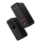 Baseus Cargador de enchufe de 100 W - Puerto cuádruple PD / Carga rápida 3.0 - Entrega de energía GaN Carga rápida USB - Cargador de pared Cargador de pared Adaptador de cargador de CA para el hogar Negro