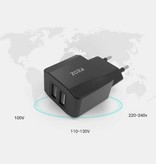 PZOZ 2.1A Stekkerlader - Dual 2-Port USB Fast Charge Oplader Muur Wallcharger AC Thuislader Adapter Zwart