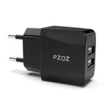 PZOZ 2.1A Stekkerlader - Dual 2-Port USB Fast Charge Oplader Muur Wallcharger AC Thuislader Adapter Zwart
