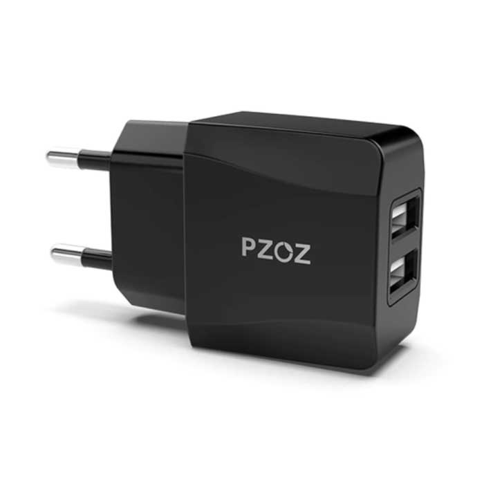 2.1A Plug Charger - Dual 2-Port USB Fast Charge Charger Wallcharger AC Home Charger Adapter Noir