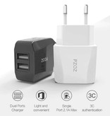 PZOZ 2.1A Stekkerlader - Dual 2-Port USB Fast Charge Oplader Muur Wallcharger AC Thuislader Adapter Wit