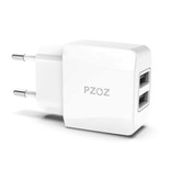 PZOZ 2.1A Stekkerlader - Dual 2-Port USB Fast Charge Oplader Muur Wallcharger AC Thuislader Adapter Wit