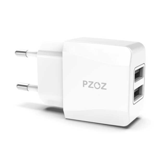 Ładowarka z wtyczką 2,1 A — podwójna 2-portowa ładowarka USB do szybkiego ładowania Ładowarka ścienna Zasilacz sieciowy do ładowarki domowej, biała