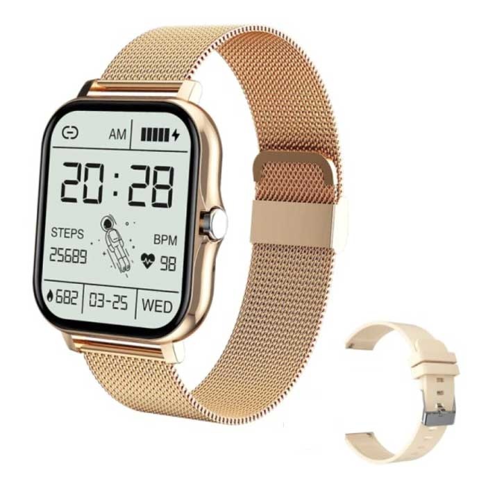 1,69" Smartwatch Smartband Fitness Sport Activity Tracker Watch IP67 iOS iPhone Android Mesh Strap Gold