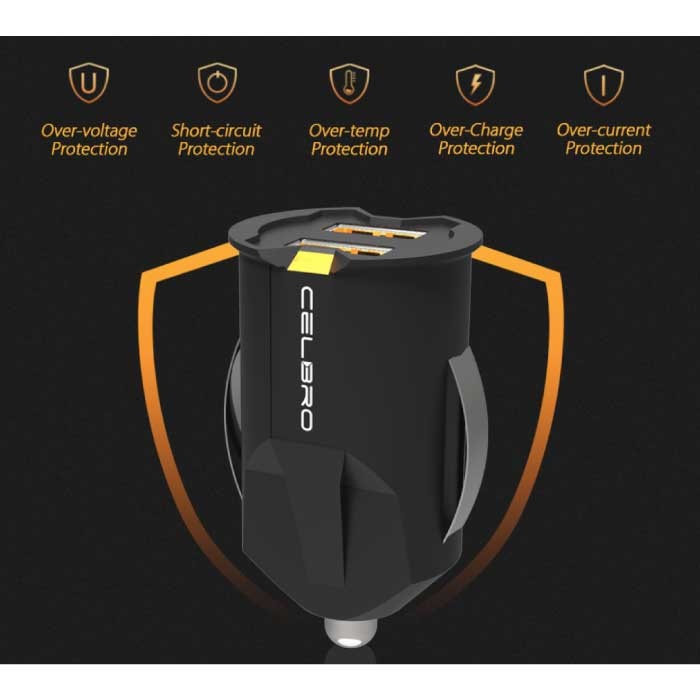 Celbro Mini Autolader met 2 Poorten  2A - Dual Port Carcharger - Zwart