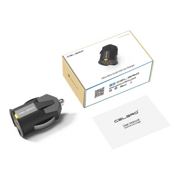 Celbro Mini Autolader met 2 Poorten  2A - Dual Port Carcharger - Zwart
