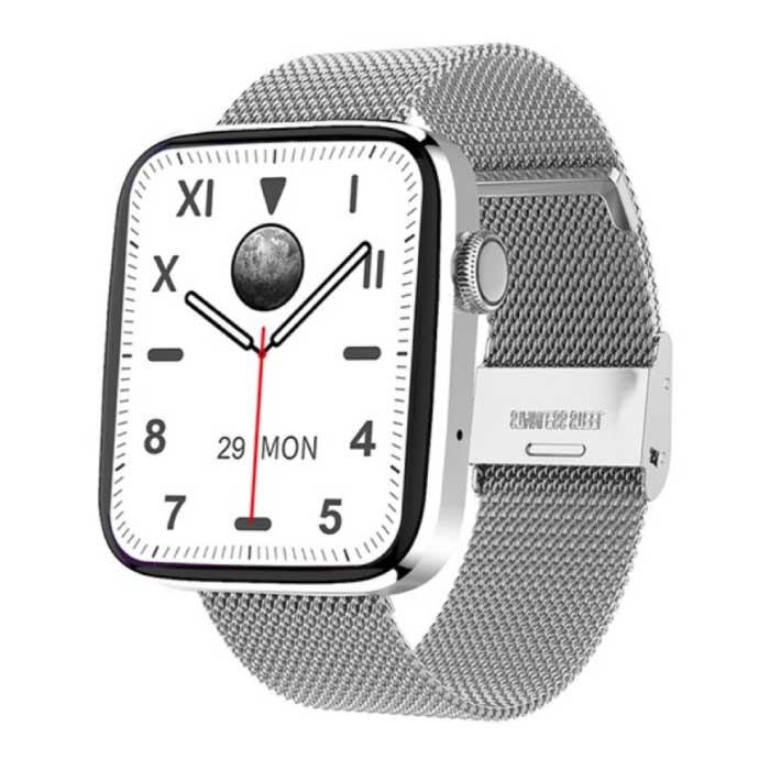 Smartwatch de 1.8" - Correa de malla Fitness Sport Activity Tracker Reloj GPS Asistente de voz Android Plata