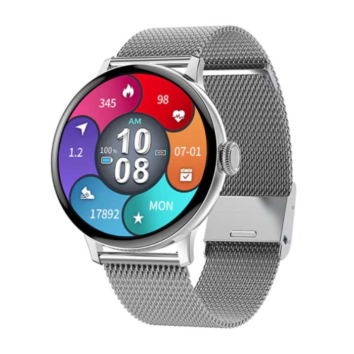 Smartwatch senza montatura con cinturino in rete Fitness Sport Activity Tracker Watch Android argento