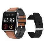Stuff Certified® E86 ECG Smartwatch avec Bracelet Supplémentaire - Montre Fitness Sport Activity Tracker Android - Bracelet en Cuir TPU Marron