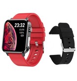 Stuff Certified® E86 ECG Smartwatch avec Bracelet Supplémentaire - Fitness Sport Activity Tracker Montre Android - Bracelet en TPU Rouge